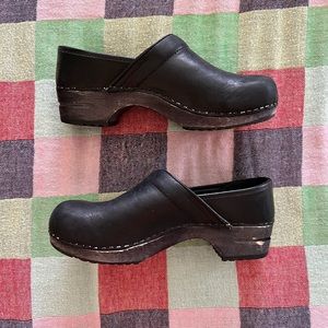Sanita Black Leather Clogs